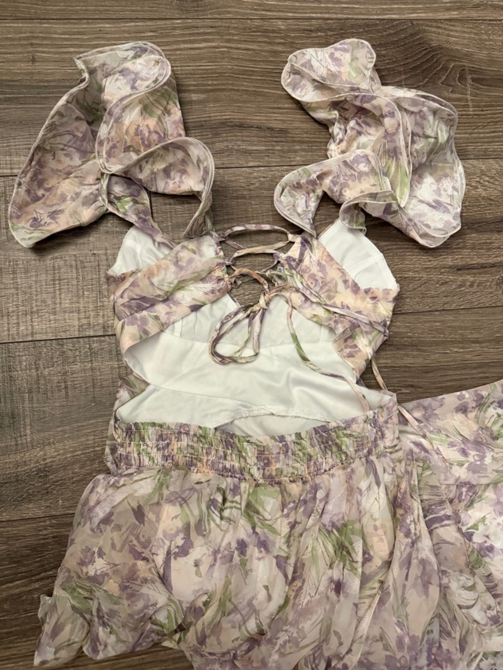 For Love & Lemons Floral Strappy Back Maxi In Lavender Multi Inspired Dress - Picture 7 of 7